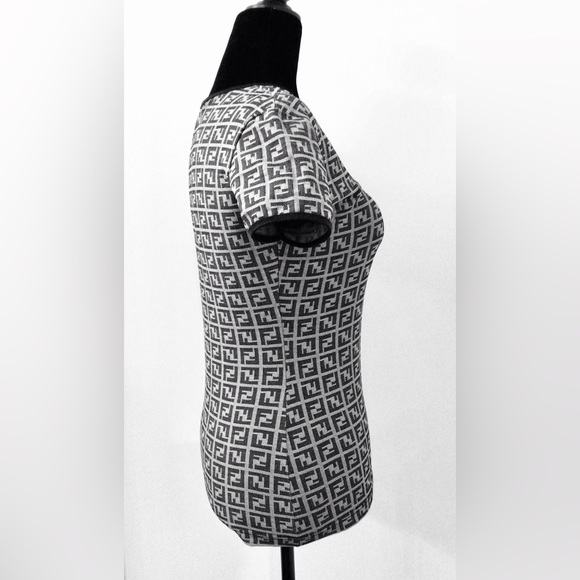 FENDI FF Monogram Black Grey Logo Print Top IT 42 (equiv. 4 US) - Picture 3 of 6